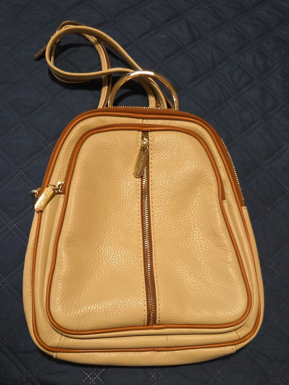 Valentina - Women's Beige/Tan Leather Convertible Crossbody Backpack